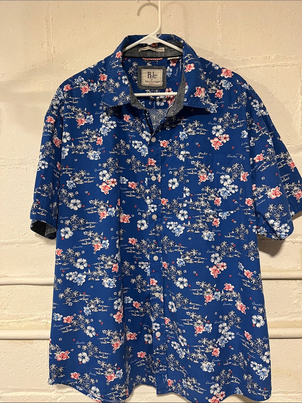 RJC Mens Blue Floral Short-Sleeve Button-Down Shirt Hawaiian Paradise 3X